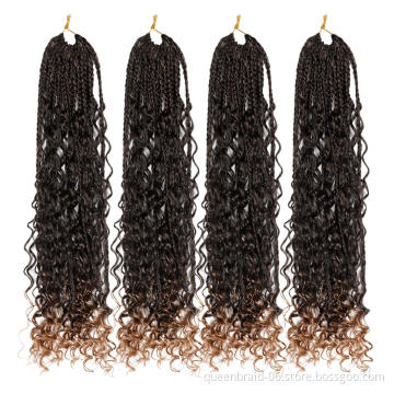 Crochet Box Braids Curly Ends Synthetic Ombre Crochet Braiding Hair Extensions New Goddess Box Braids Crochet Hair